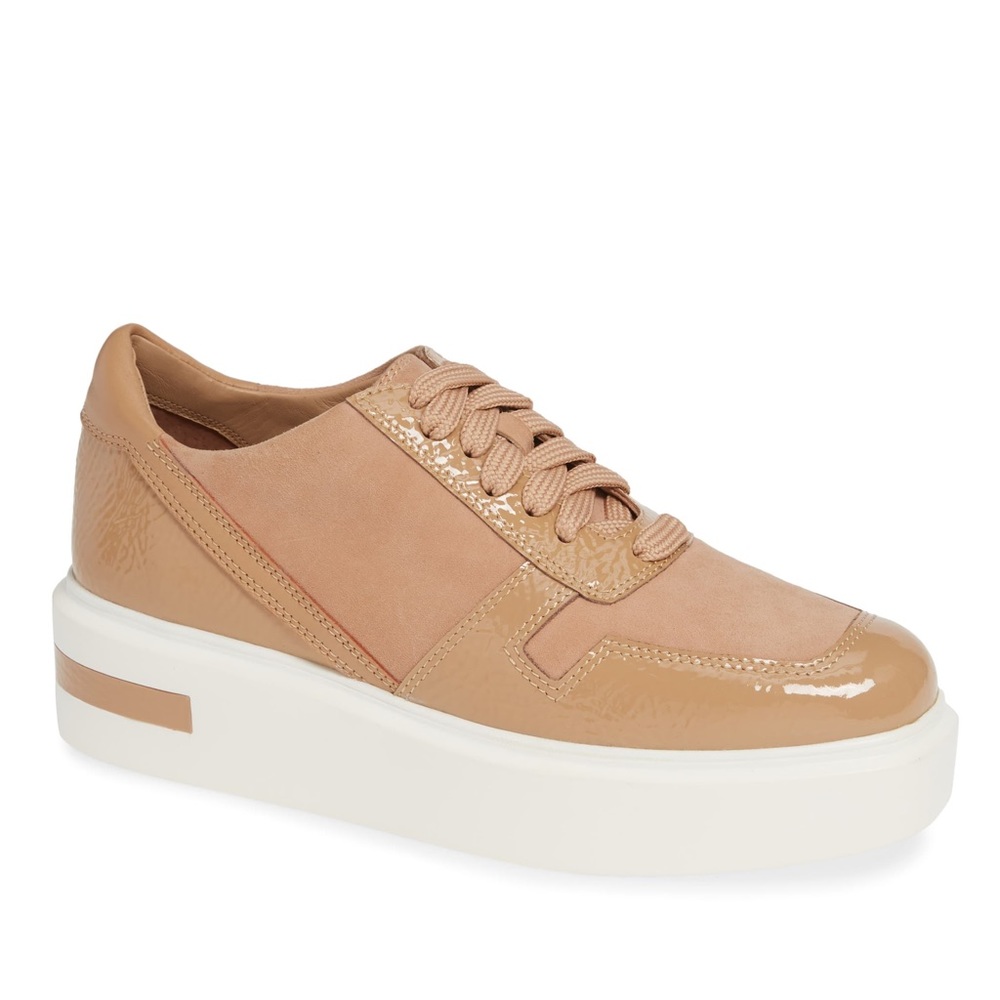 Linea Paolo | Kyree-L Platform Sneaker Suede Patent Leather Tan/Camel (9.5)